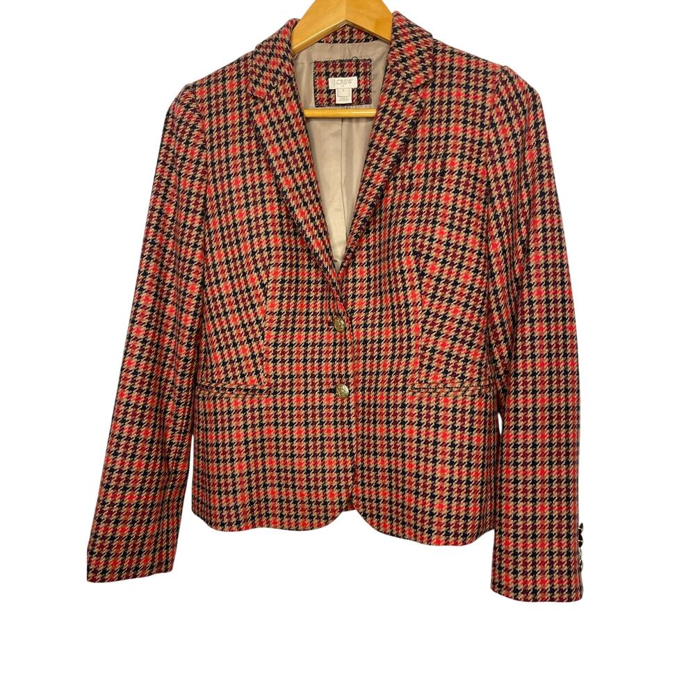 J. Crew womens Schoolboy Houndstooth Blazer size 8 Wool Blend Tweed Herringbone